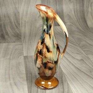 Dryden Ozark Frontier Pottery Bud Vase w/ Handle Glossy Brown/Blue 7.5” MCM